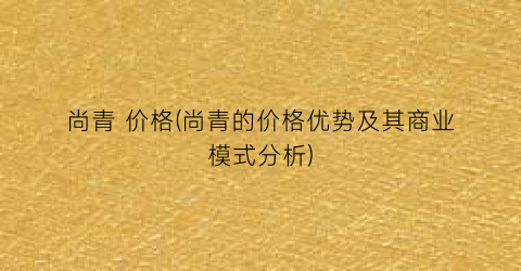 尚青 价格(尚青的价格优势及其商业模式分析)